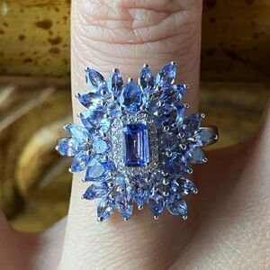 Natural Tanzanite Sterling Silver Cocktail Ring Size 6
